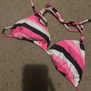 Pink and Black Striped Bikini Top